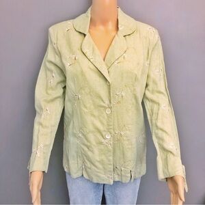 Vintage Cottagecore Floral Embroidery Romantic Boho Green Button Down  Blouse